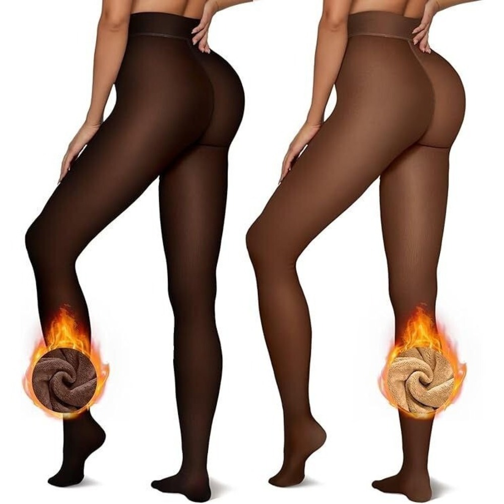 2 Pairs Vertvie Fleece Lined Women's Thermal Tights - Brown & Black S/M